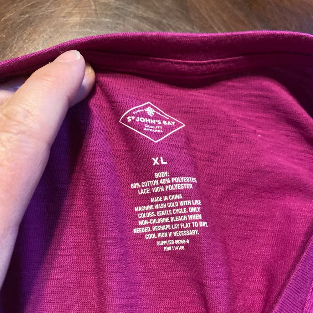 St. John’s Bay Magenta Crochet-Trim Short Sleeve Top - Picture 2 of 3